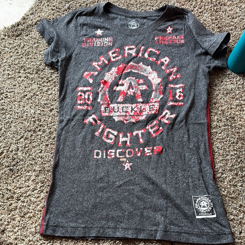 American Fighter Gray and Red Short Sleeve Tee